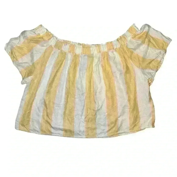 NWT Ashley Stewart Yellow/White Striped Off The Shoulder Cropped Blouse Size 22 - Picture 2 of 4